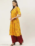 Mustard Printed Angrakha Anarkali Kurta