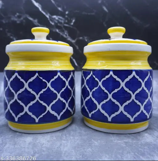 Kraftlik Handicrafts Pickle Jar Food Storage Container in Yellow 1200 ML (Pack of 2)