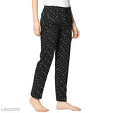 Women Printed StraightFit Black Trousers