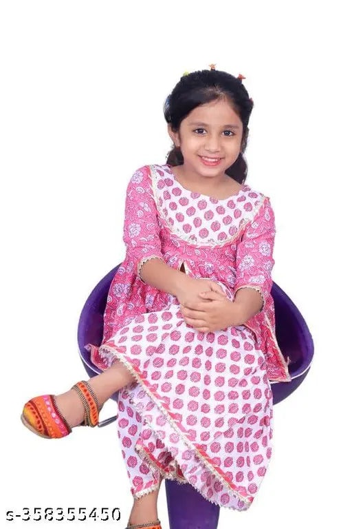 Jaipur Kurti's Kurti Sharara set|Kids Dress Girl | Kurti Sharara for baby girls (Pink)