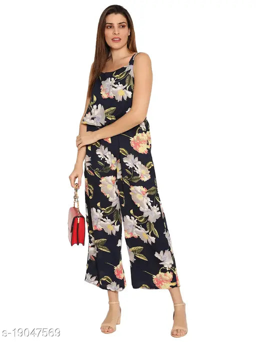 Ruhaan's Womens Summercool Floral Navy Blue Jumpsuit