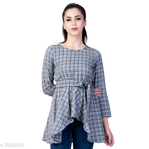 Women's Checked Grey Khadi Cotton Top