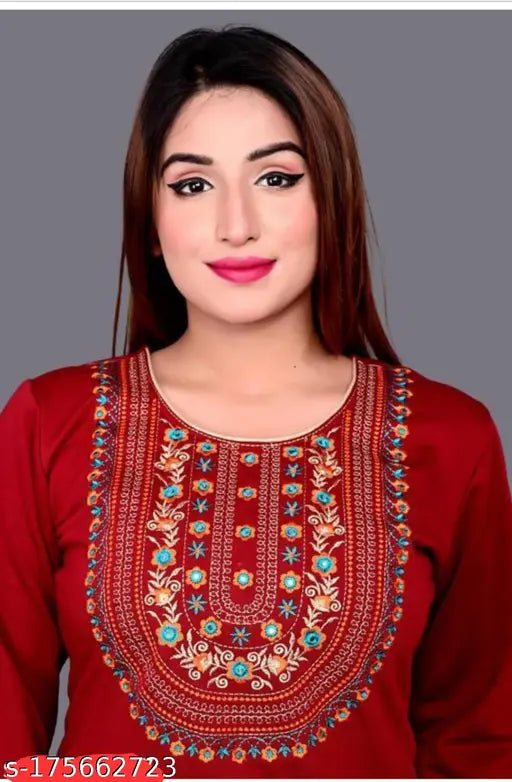 Women's Straight Embroidered Woolen Kurtis