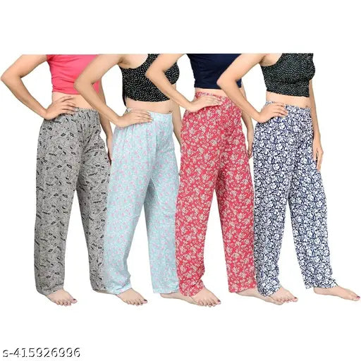 Invata Womens Track Pant Lower Fully Stretchable Safi pajama Cotton Printed Payjama/Lounge Wear –Soft Cotton Night Wear/Pyjama for Women(Pack of 4 Pcs),Prints May Vary (Assorted Pyjama) Multicolor