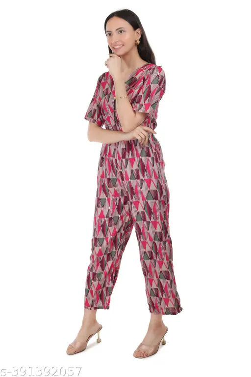 Printed Women Jumpsuit Rayon Printed Jumpsuits for Women | Women Comfortable Geometric Print Jumpsuit"