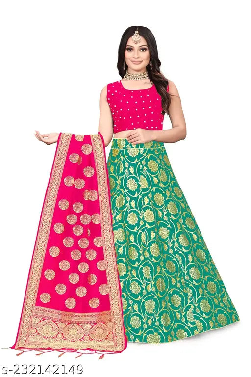 FLAWSOME TYLUS SHAVIDR ENTERPRISE Girl's Treditional Wear Soft Silk Bridal Lehanga Choli With Dupatta Set.