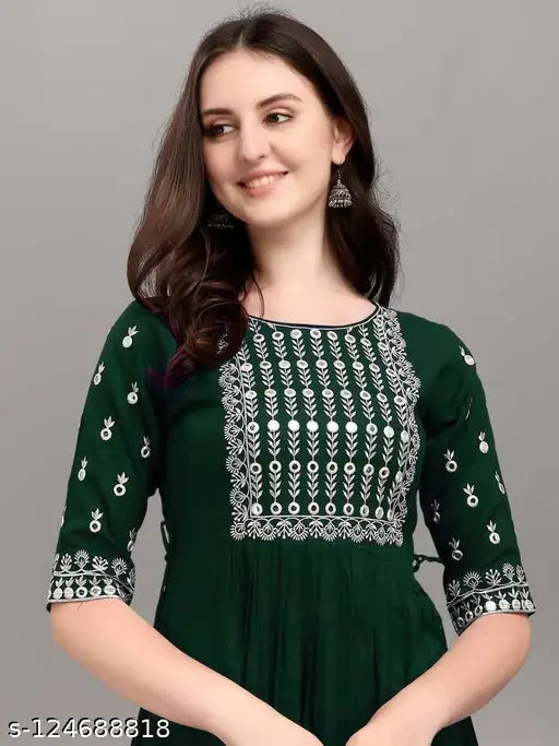 Rayon Embrdery kurti Green 1004