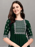 Rayon Embrdery kurti Green 1004