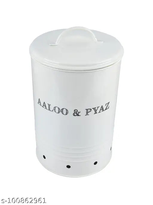 MARKET 99 Aloo & Pyaj Storage Jar Metal Storage Box Container BPA Free Condiment Shape Vegetable Container Air Tight Kitchen Organizer White (Mild Steel, Pack of 1)