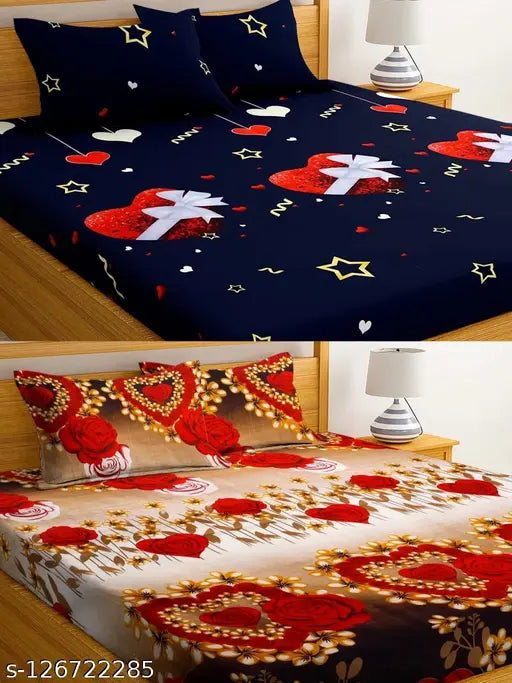 3D KINGSIZE DOUBLE BEDSHEETS COMBO PACK OF 2 WITH 4 PILLOW COVERS