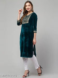 Women Premium Quality Embroidered Trending Design Velvet Kurti