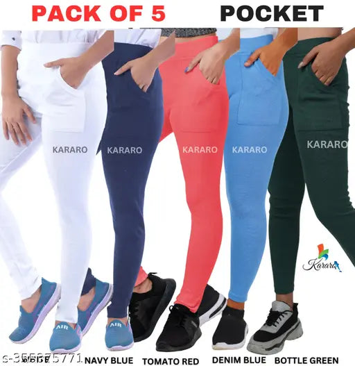 KARARO WOMENS STYLISH L POCKET JEGGINGS PACK OF 5