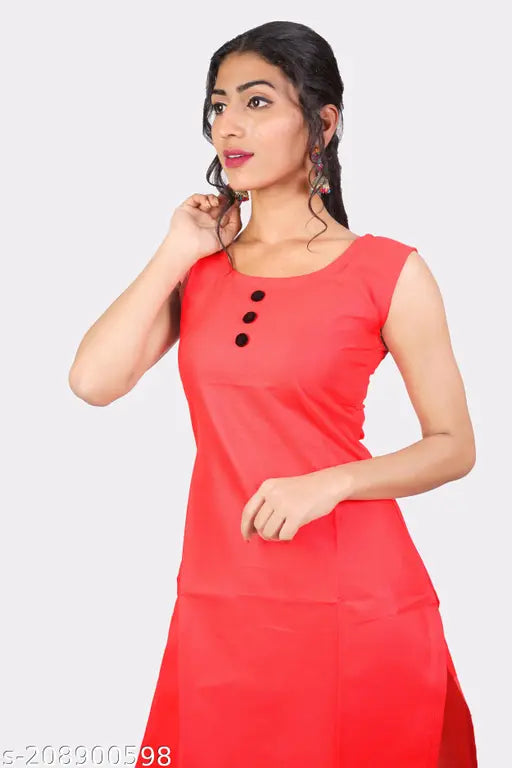 Beatrix Fashion Women Solid Cotton Slub Straight Kurta