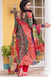 Women's Vibrant Multicolor Delta Gown with Matching Fringe Dupatta