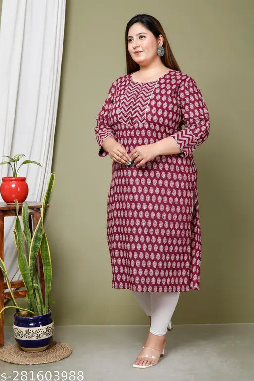 Avnii Women Floral Print Plus Pure Cotton Straight Kurta (Maroon)