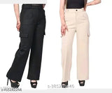 D SHAHI ENTERPRISES||Women Straight Fit High-Rise Easy Wash Cargo Trousers Pant 4 Pocket Combo Of-2