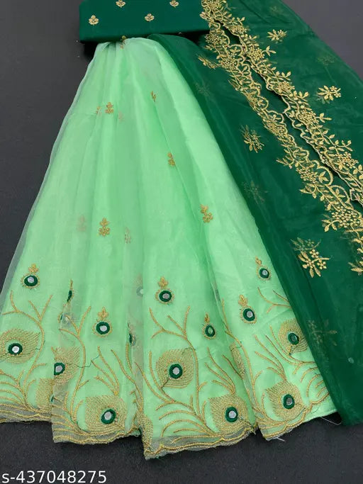 FEATHER DESIGN MIRROR AND EMBROIDERY WORK BEST QUALITY LEHENGA CHOLI AND DUPATTA