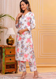 Designer Women's Floral Print Cotton Calf length Kurta With Palazzo Set