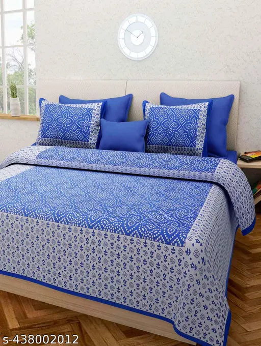 Pure Cotton Printed Jaipur Double Bedsheet with 2 pillow Covers (90X100 inches)