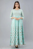 ftDiva women's Printed Anarkali Long Kurta in Light Green