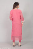 Women's A-Line Straight Cotton Kurti (Pink)