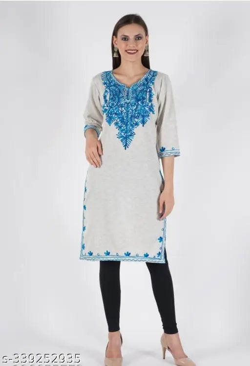 woolen kurtis winter kurtis fleece kurti desingner kurtis regular use kurtis fashionable kurti Aari work kurti embroidery designer kurtis wool