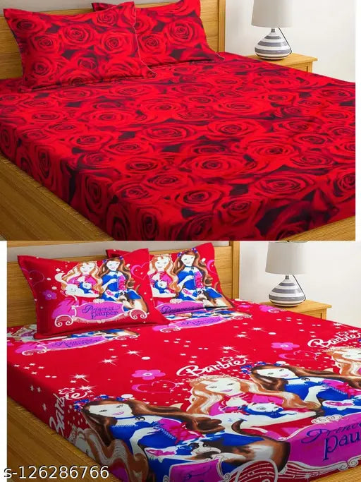 PLEDGE CREATIONS 3D KING SIZE KIDS COMBO PACK OF 2 BEDSHEET FOR DOUBLE BED WITH 4 PILLOW COVERS