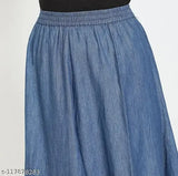 Western Long Ankle Length Denim Blue Skirt With Elastic Pattern |Denim Skirts |Skirts |Skirts For Women |Ankle Length Skirts |Long Skirts |Women Skirts|