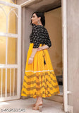 Yellow Printed Flaired Kurti