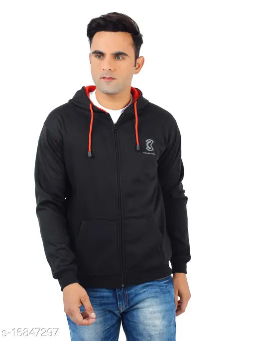 Chanda Khuba Men's Black Sweatshirt Full Sleeve Kangaroo Pocket Pullover hoodies With Zip - CKHD04-04