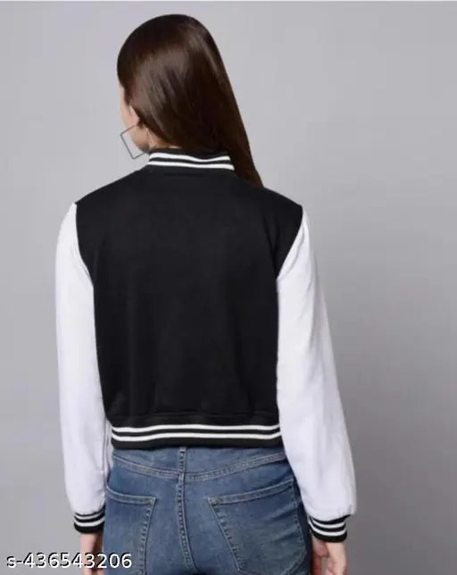 Stylish black warm varsity bomber NY patch crop Jackets for women/girls