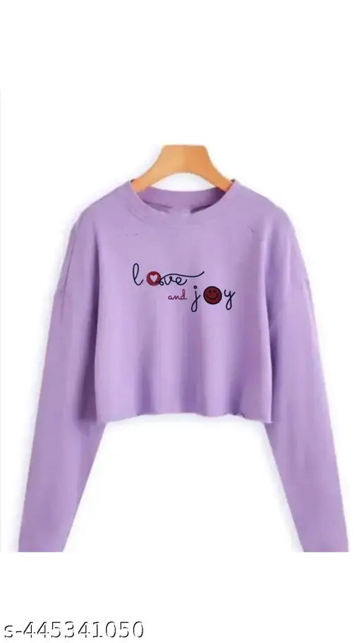 Full sleeve crop top ( love and joy printed ( looking osm lavendar color