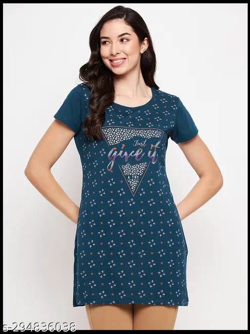 Woman long t-shirt best for casual wear, night wear and lounge wear, premium quality fabric with beautiful print. Wear it with jeans or pajama.