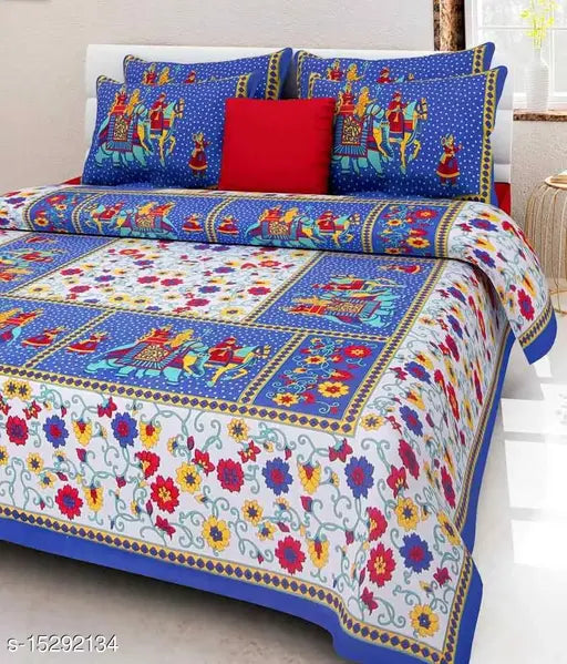 Combo Bedsheet Pack 2 Jaipuri Cotton Double Bed Bedsheet with 4 Pillow Cover