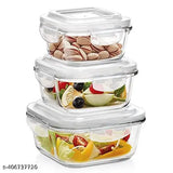 Glass Launch Box Set Of 3 With 400ml, 600ml & 800ml Rectangle Glass Containers With Lids For Food Storage And Break Free Detachable Locks, Oven Safe, Microwave Safe And Freezer Safe - Set Of 3 Rectangle Transparent M