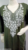 Stylish Olive Green Over White Embroidered Design Woolen Kurti for Women