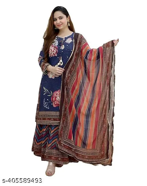 Women croset Embroidered Printed Kurta and Sharara Set with Dupatta