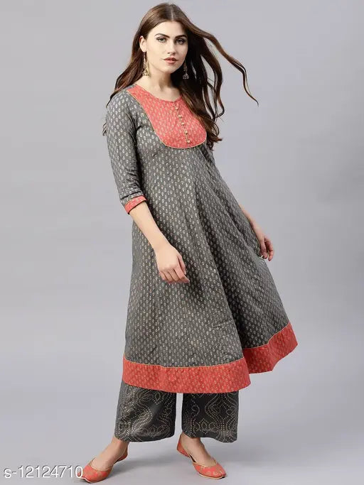 Women Cotton Front Slit Ethnic Motif Kurti