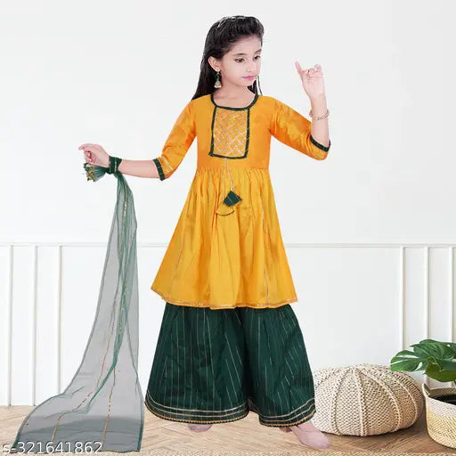 HAYAT FASHION Girl's Readymade Kurta Sharara & Dupatta set