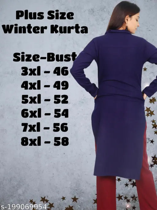 Women Plus size Winter Wear Cots-Wool Kurta with 2 side Pocket Full Sleeve