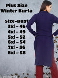 Women Plus size Winter Wear Cots-Wool Kurta with 2 side Pocket Full Sleeve