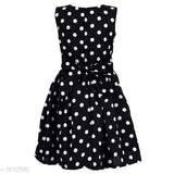 Klowvila Fashion Girl's Poly Crape Polka Dot Casual Wear Frock