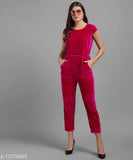 Elizy Women Pink Plain Velvet Jumpsuits