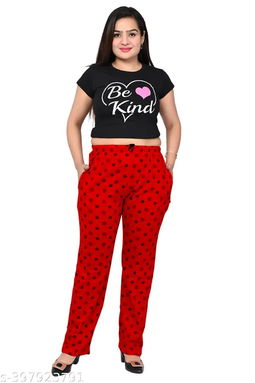 Relaxed Fit Women's Cotton Printed Pyjama/Track Pant Lower Pants | Set of 2 Pices