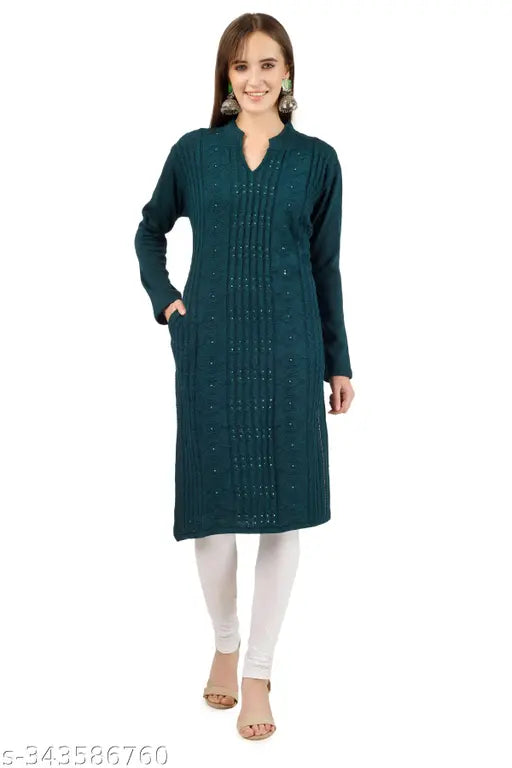 BLUSHH COLLECTION Women's Self Pattern Wool Kurta