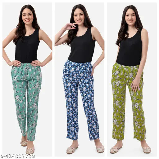 anjir Women's Rayon Printed Pyjama Lower for women with Pockets Pack of 3