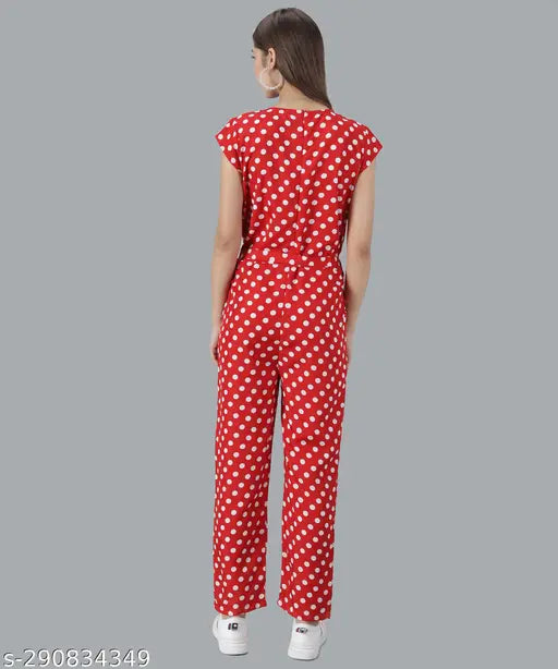 Vivient Women Red Polka Printed Jumpsuite