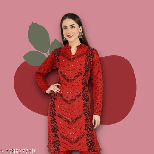 Attractive Women's Printed Woolen A-line Kurta Elegance in Every Stitch