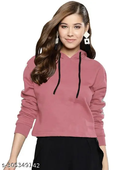 """"Women/ Girls Full Sleeve Solid""""Crop Sweatshirt""""Pink