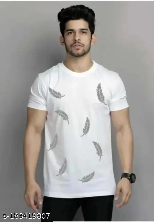 """"Men's Leaf Print Slim Fit T-Shirt"""""White